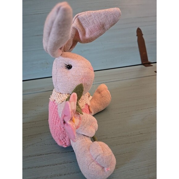 Cotton & Co. Easter Rabbit Fabric Shelf Sitter Tabletop Doll Pink Weighted Bunny - Picture 3 of 9